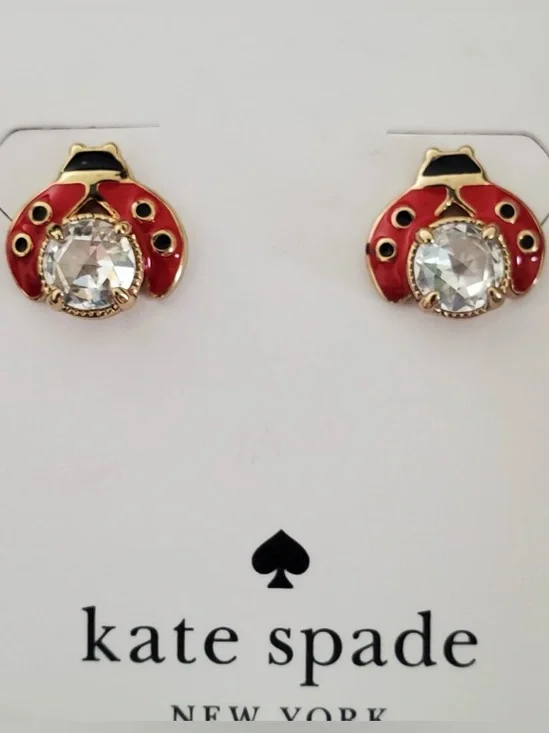 New Kate Spade Ladybug Crystal Enamel Stud Earrings - Red & Black - Picture 7 of 9